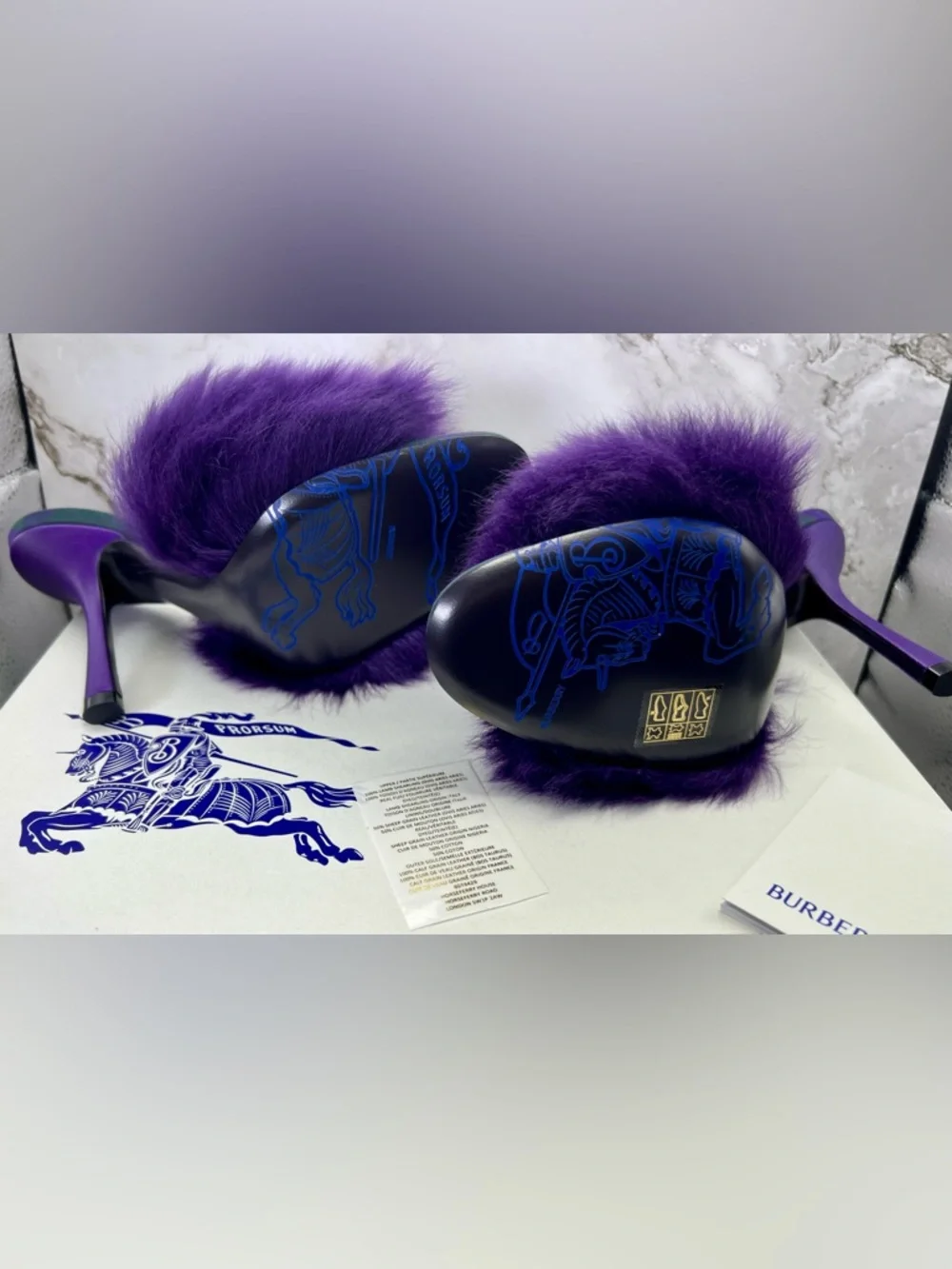 Burberry Purple Minnie Real Fur Shearling Stiletto Mules Full Inclusion. Size 37 - Picture 4 of 12